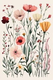 手绘多彩花卉植物插画