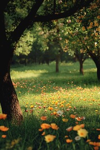 春日繁花树林中的美好景致