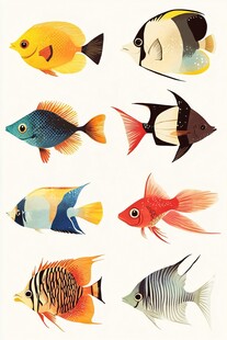 多样色彩斑斓的美丽观赏鱼