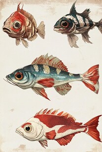 手绘多彩鱼类插画