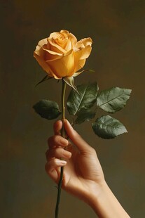 手捧黄玫瑰的优雅瞬间