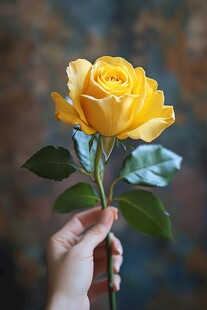 手捧黄玫瑰的浪漫瞬间