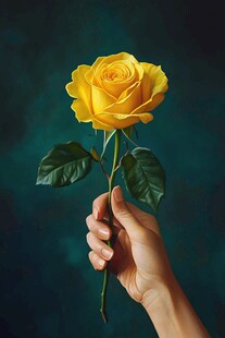 手捧黄玫瑰的温柔瞬间