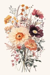 复古风多彩花卉插画