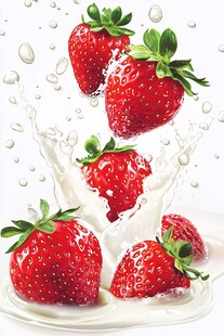 草莓跃入牛奶的美妙瞬间