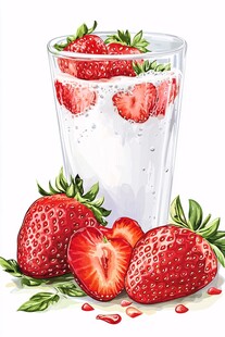 草莓牛奶饮品插画图