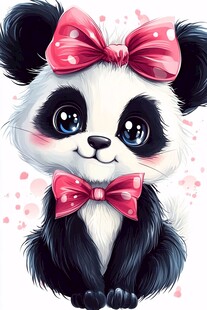 可爱熊猫萌宝戴蝴蝶结