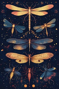 梦幻夏夜昆虫插画艺术