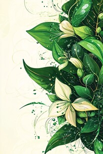 绿叶白花装饰画元素