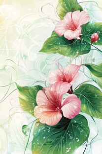 梦幻粉色扶桑花插画