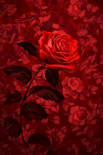 一朵红玫瑰绽放于繁花间