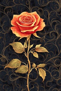 复古风单枝橙红玫瑰图案