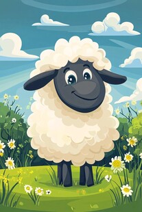 可爱绵羊站在花草间