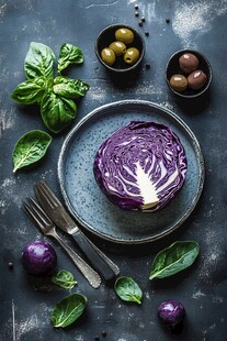 紫甘蓝静物摆拍 清新食材