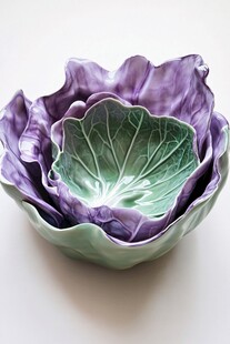 紫绿相间卷心菜造型陶瓷碗
