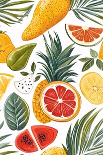 热带水果插画图案设计