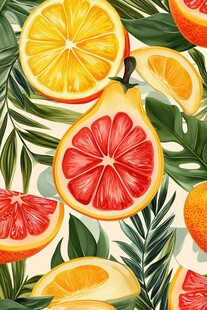 热带水果与绿叶缤纷图案