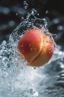 蜜桃入水溅起晶莹水花