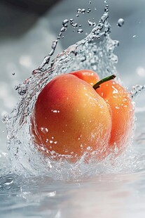 桃子入水溅起晶莹水花