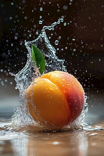 桃子入水溅起晶莹水花