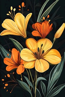 橙黄花卉插画 清新明艳