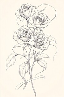 手绘线条玫瑰花插画