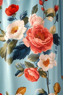 蓝底花卉图案窗帘布料