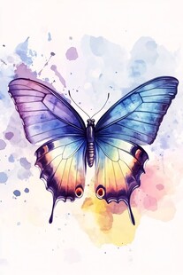 梦幻水彩蝴蝶插画