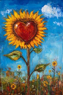 心形花蕊的灿烂向日葵