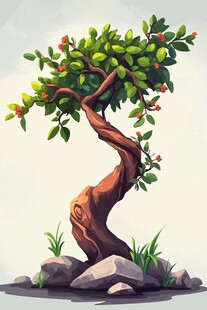 弯曲盆景树 生机盎然