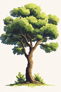 单棵繁茂绿树插画