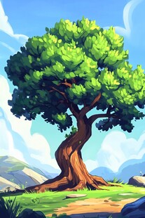 生机勃勃的孤树屹立于山野