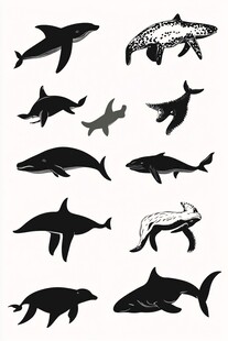 多种鲸鱼剪影图案集合