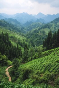 山间绿野小径 清新田园景