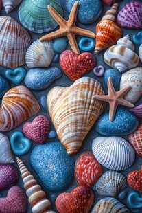 多彩贝壳与海星的梦幻组合