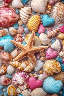 多彩贝壳与海星的海洋之美