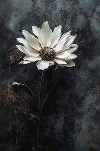 单枝白花于深色背景绽放