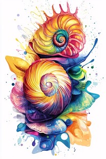 彩色梦幻海螺水彩艺术绘