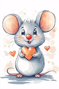 可爱小鼠捧爱心萌态十足
