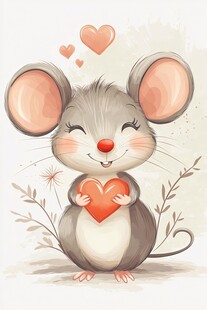 可爱小老鼠捧爱心