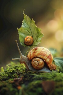 蜗牛与叶 自然中的温馨画面