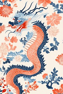 龙与花卉的精美国风图案