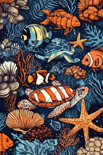 海底世界缤纷海洋生物图