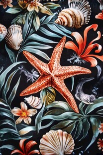 海洋风情海星贝壳花卉图案
