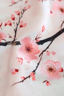 粉色桃花枝图案丝绸布料