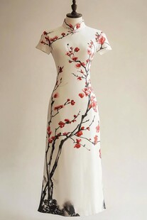 中式梅花图案长款旗袍