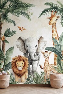 丛林动物主题儿童房壁纸