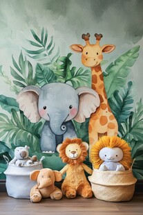 可爱动物毛绒玩具温馨场景