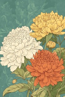 多彩菊花绽放插画
