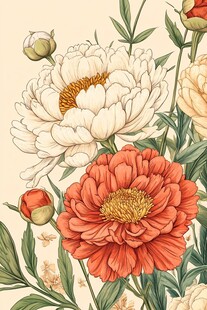 复古风多彩花卉插画